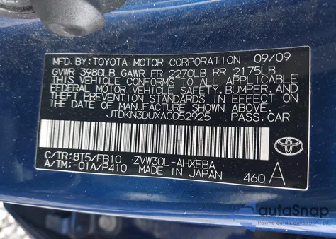 2010 Toyota Prius Iii from USA, damaged, VIN JTDKN3DUXA0052925